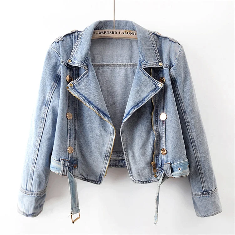 Woherb Denim Cropped Trench Jacket-Outfit Ideas