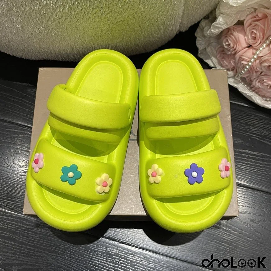 Two Strap Colorful Flower Decor Sandals