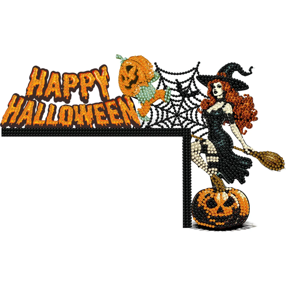 DIY Halloween Witch Pumpkin Diamond Painting Door Corner Sign for Party Favors