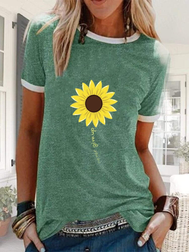 Sunflower Printed Casual Short Sleeve O neck T shirt P1664113