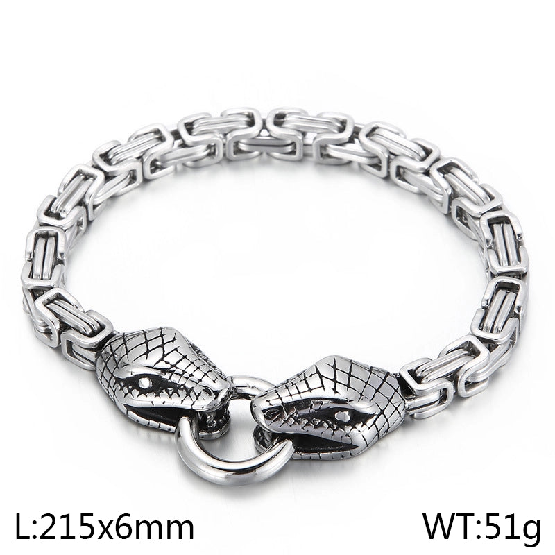 Personalized Creative Stainless Steel Year Of Snake Head Buckle Men's Emperor Chain Necklace