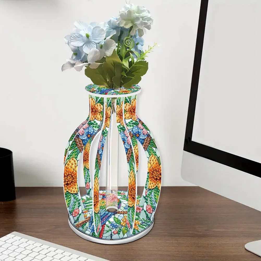 Acrylic Wood Birds 5D DIY Diamond Painting Flower Vase for Home Office Decor