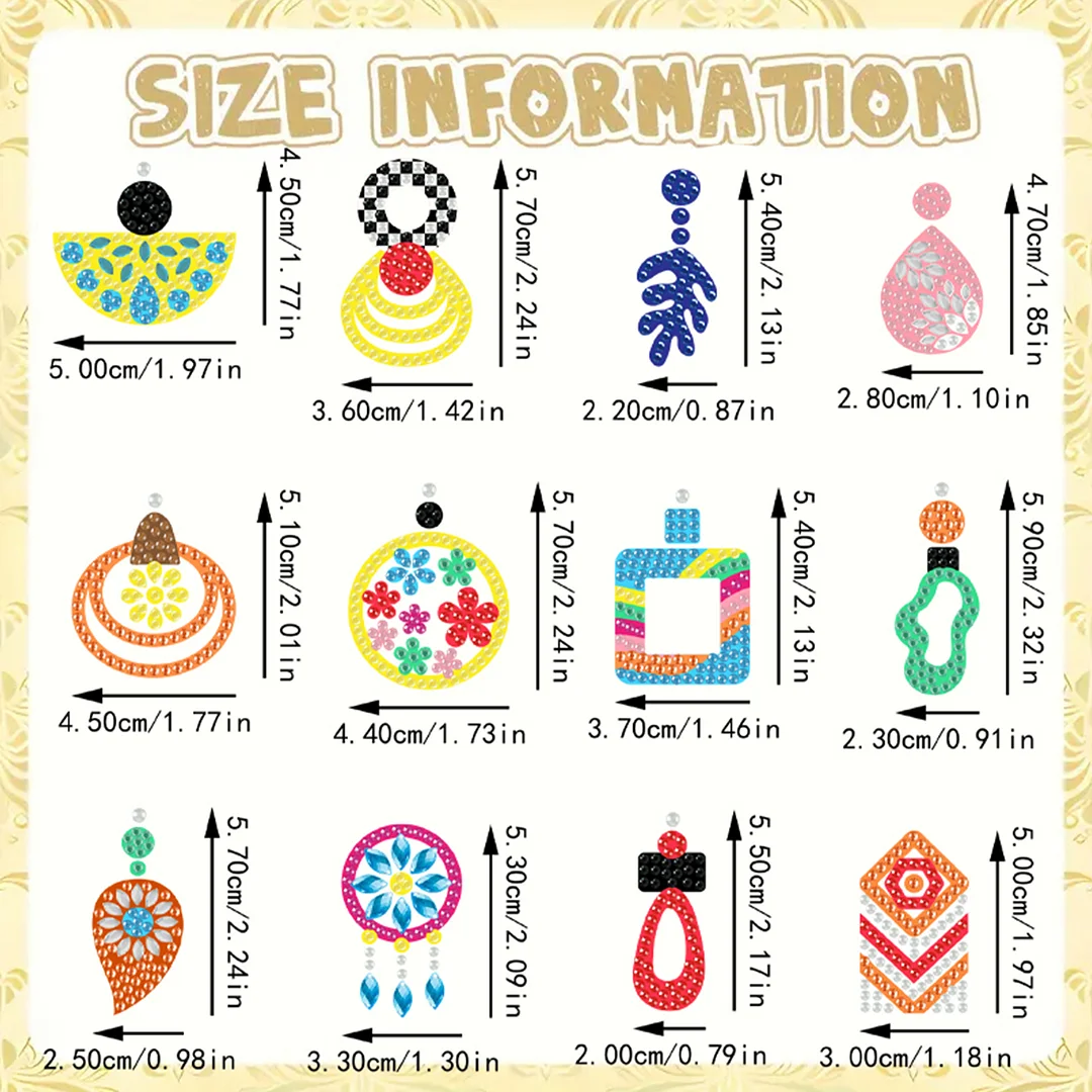 12 Pairs Geometry Diamond Painting Earrings DIY Diamond Art Earrings for Adults