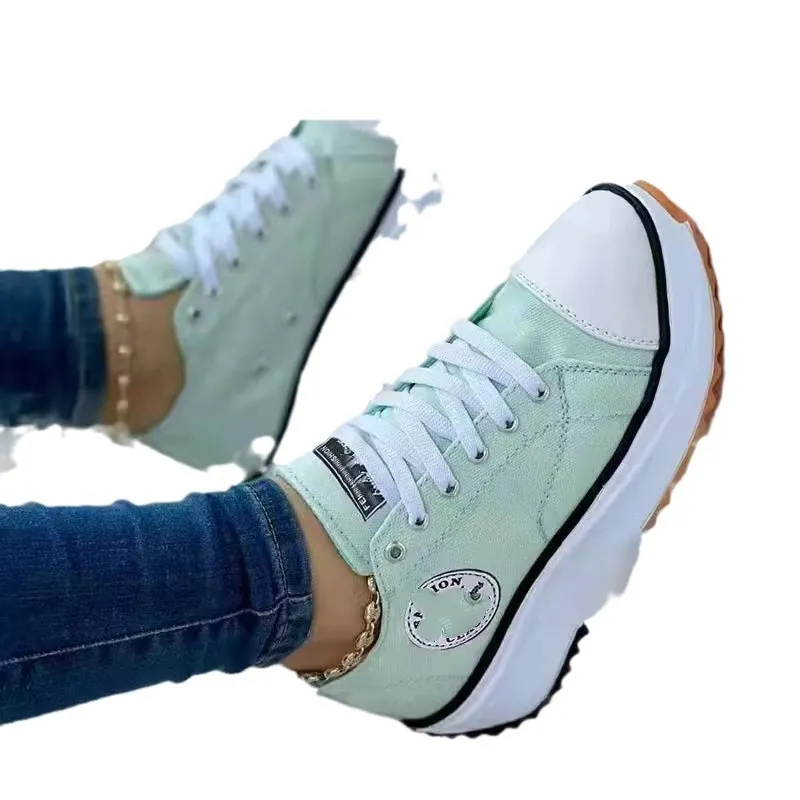 Breakj Breakj New Summer Canvas Shoes Casual Breathable Single Shoes Large Women's Shoes Thick Soles Lace Women's Shoes