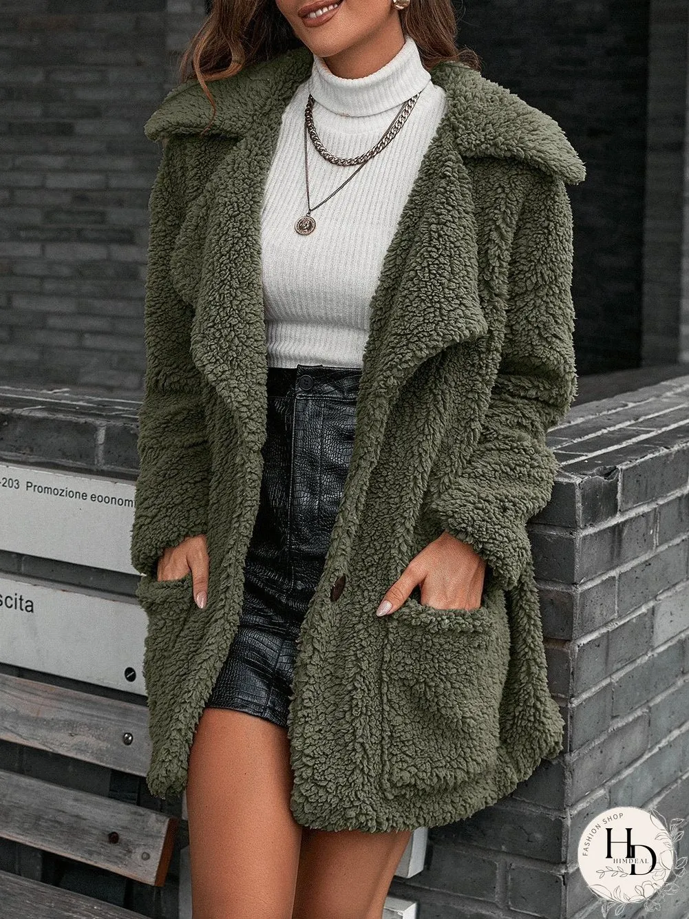 Coats Bubble Fluff Loose Lapel Pocket Trench Coat for Women