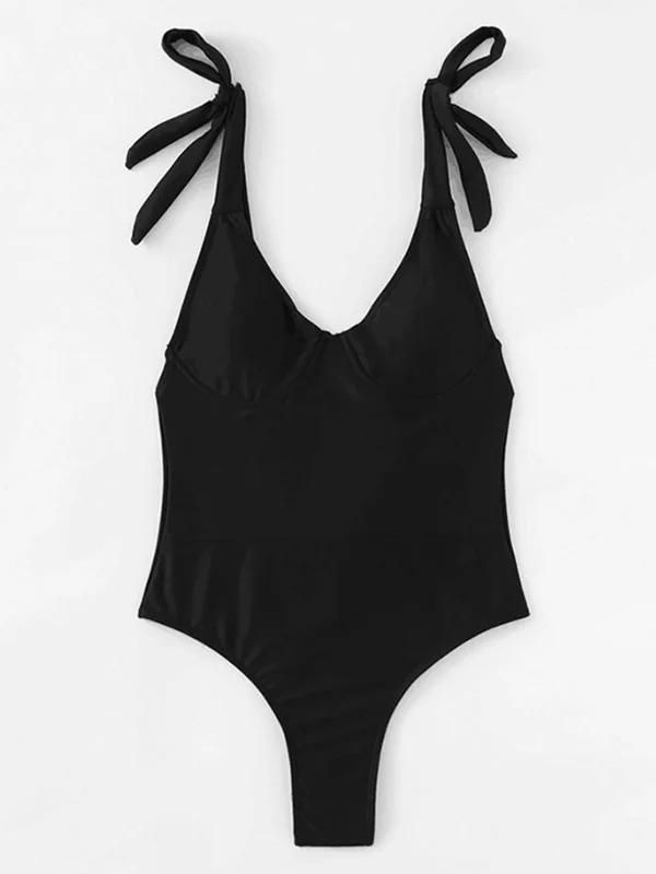 Solid Color Bowknot One-Piece Swimsuit