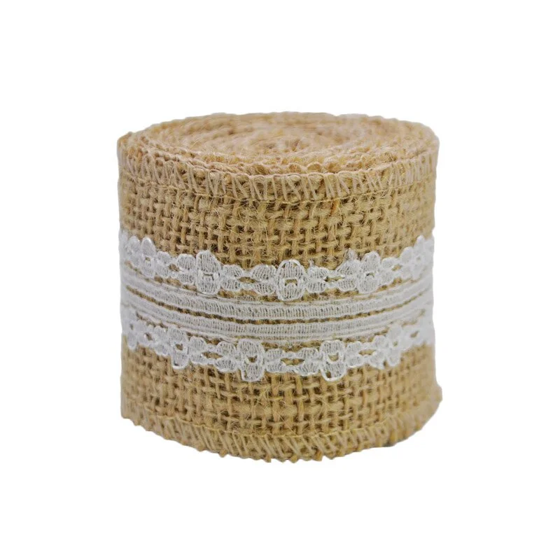 2M 5cm Natural Jute Burlap Ribbon Rustic Wedding Decoration Lace Hessian Vintage Wedding Party Table Decor Christmas Supplies