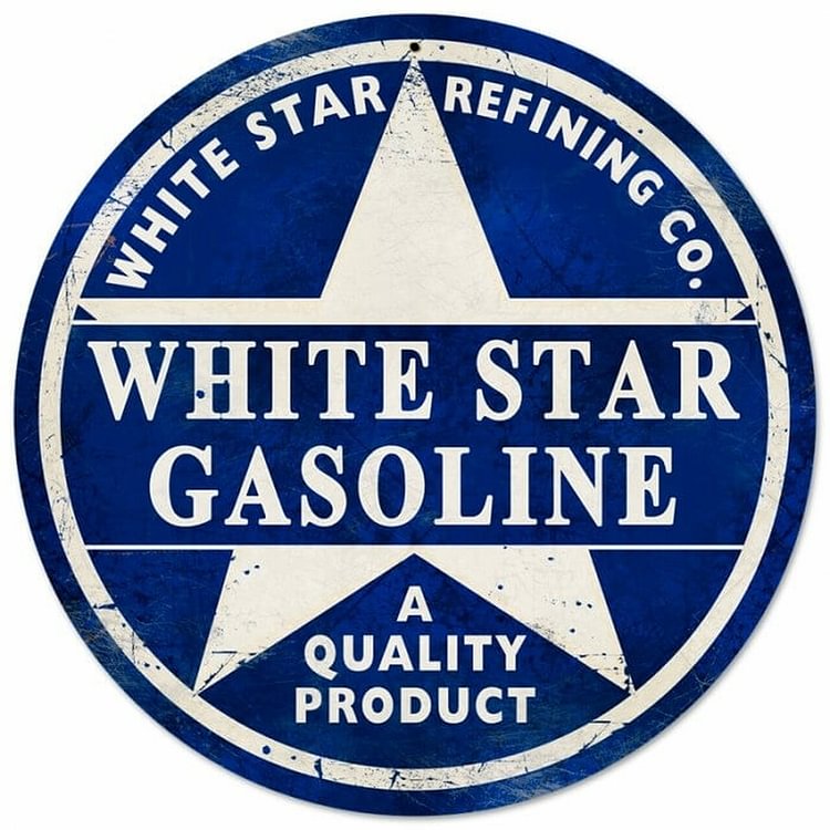 30*30cm - White Star Gasoline - Round Tin Signs/Wooden Signs