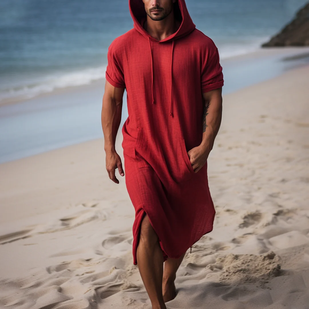 Men's Holiday Linen Loose Hooded Kaftan-inspireuse