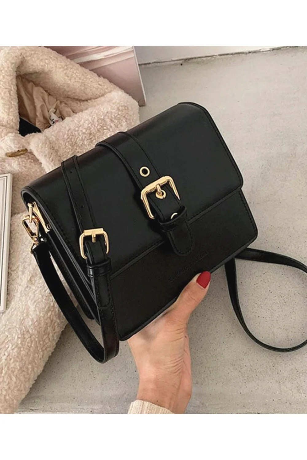  Solid Flap Women Shoulder Bag Concise French Vintage Classical Texture Style Joker Temperament Massage Lady Bag WB3151 921-1