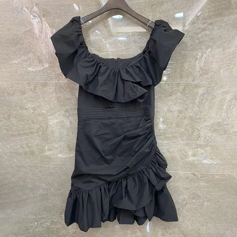 ABEBEY Black Elegant Dress For Women Square Collar Sleeveless High Waist Asymmetrical Dresses Female 2023 Fashion Clothing