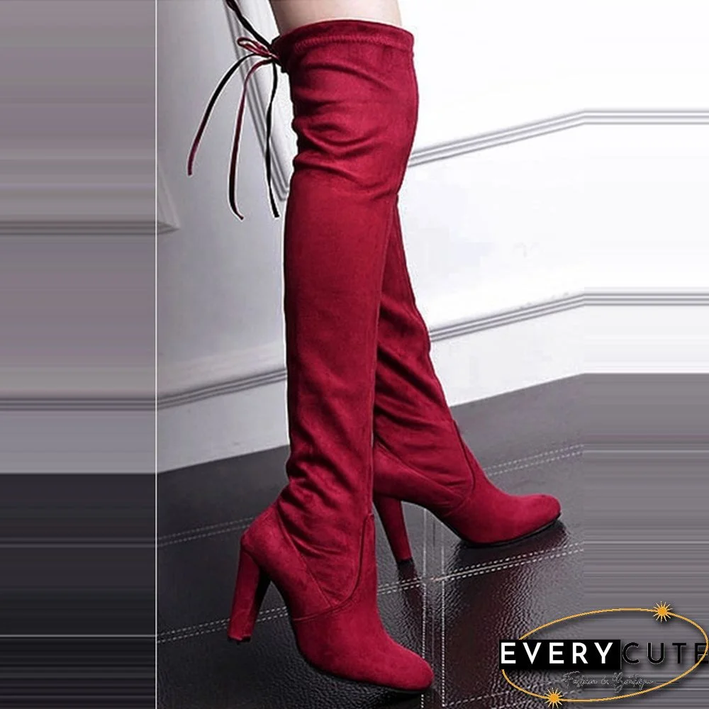 Autumn And Winter Women's Fashion Boots Over Knee High Boot Lace Up High Heel Long Thigh Boots Shoes