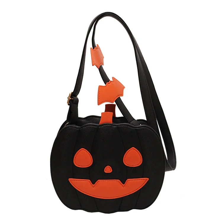 Women Novelty Pumpkin Purse PU Leather Female Daily Halloween Bag (Black Happy)
