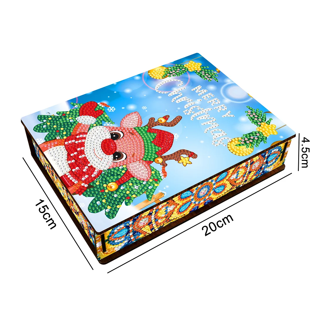 DIY Christmas Diamond Painting Jewelry Storage Box Wood Cartoon Diamond Painting Organizer Case Holder Mosaic Art Kit Handmade Gifts Craft
