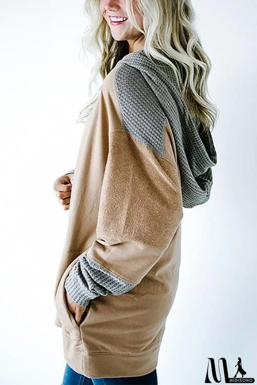 MidiSono - Patchwork Drawstring Pockets Hoodie