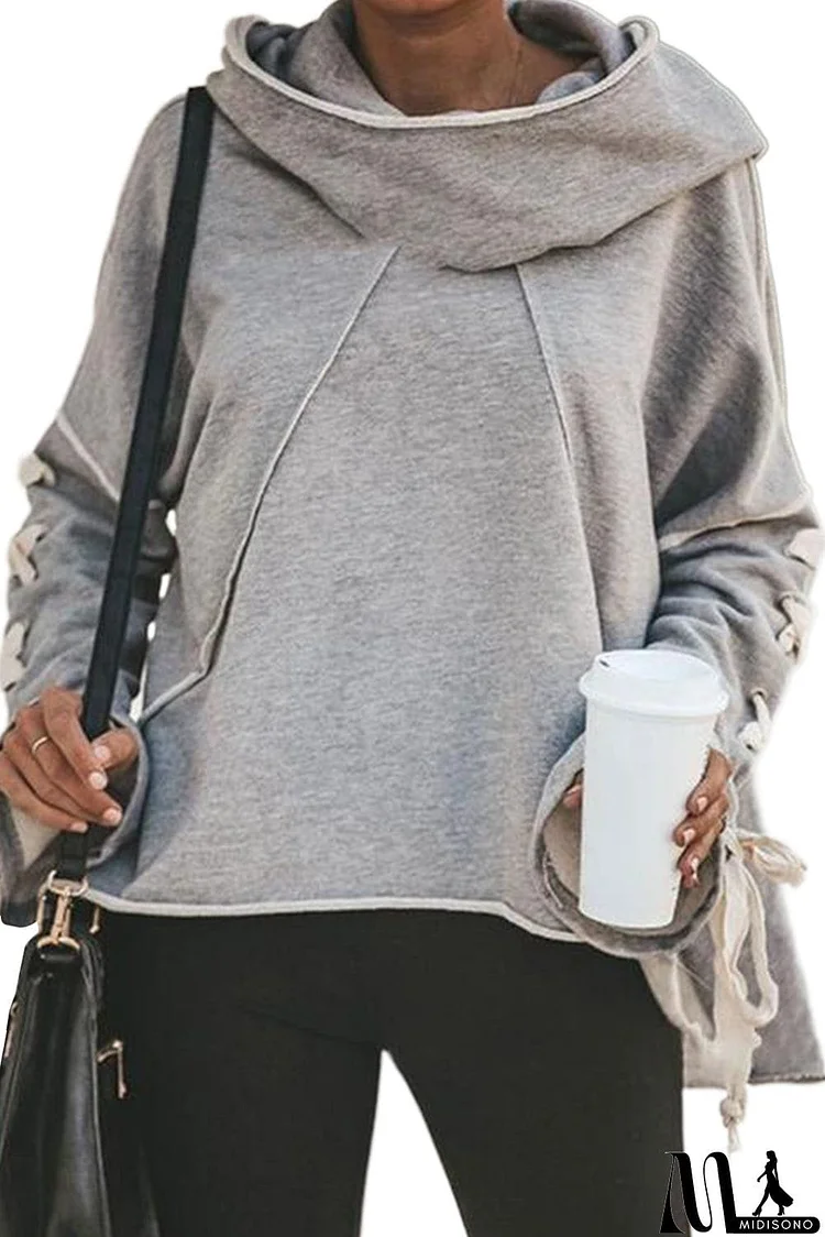 High Collar Spliced Irregular Hooded Sweatshirt