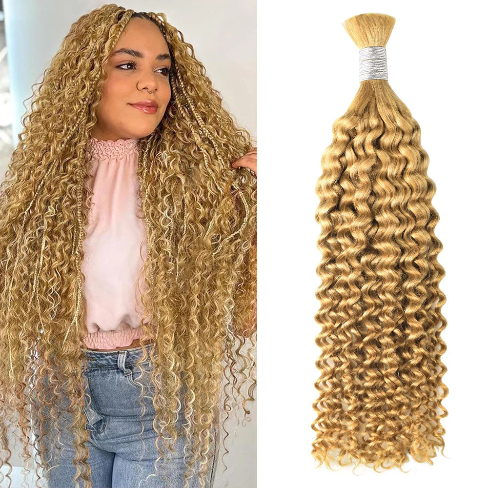 #27 Honey Blonde Deep Curly Hot Braids Bulk Human Hair BORUIHAIR