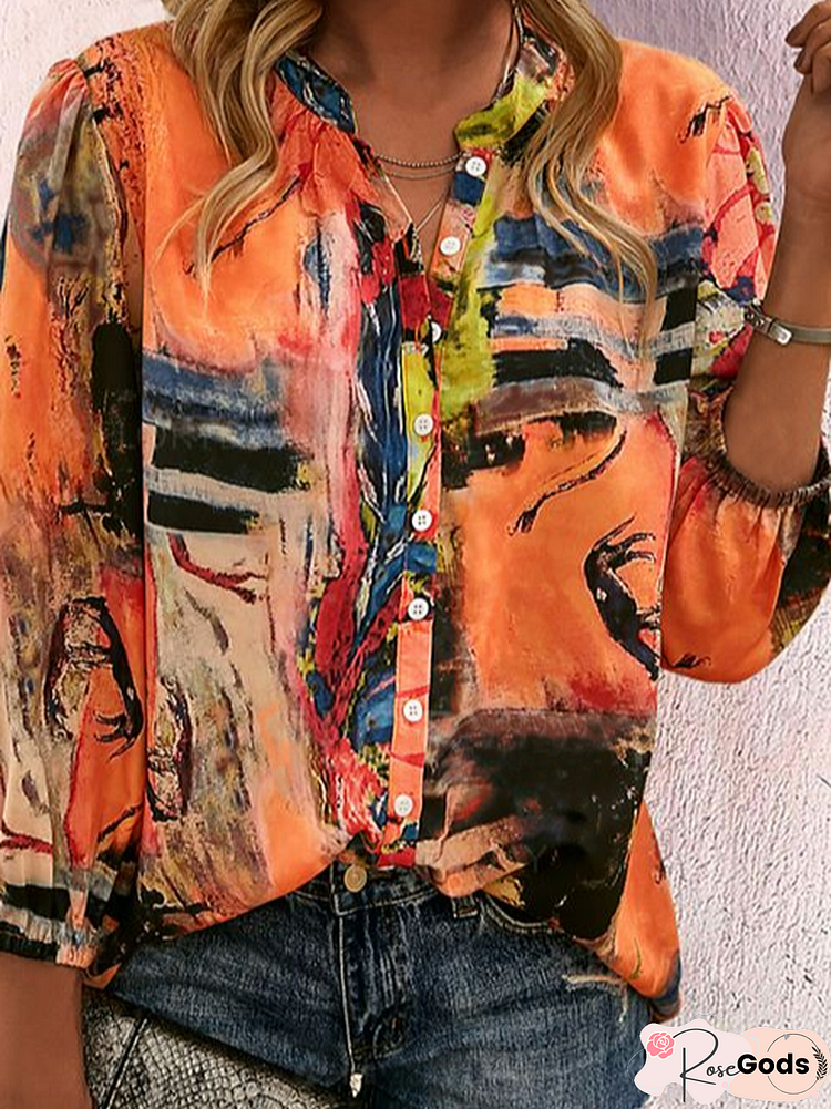 Abstract Vacation Long Sleeve Blouse