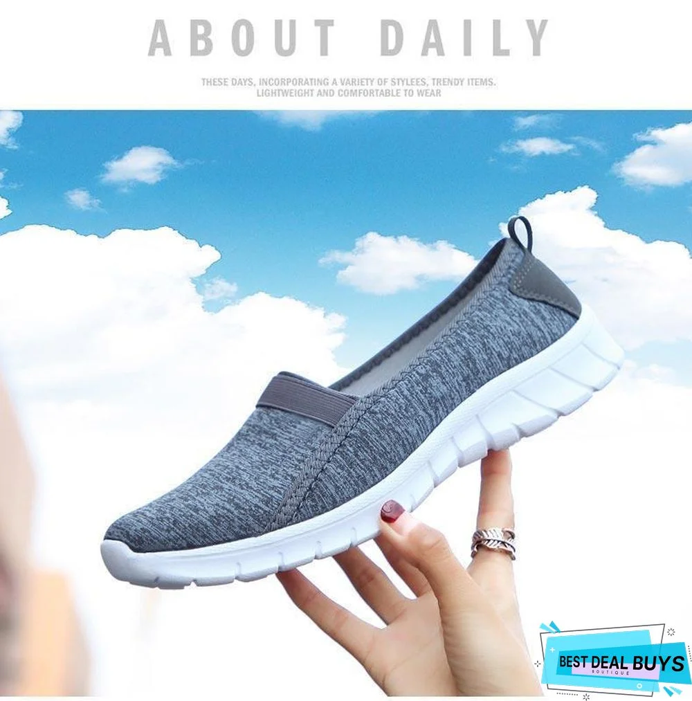 Women Slip On Loafers Plus Size Breathable Mesh Ballet Sneakers Flat Shoes