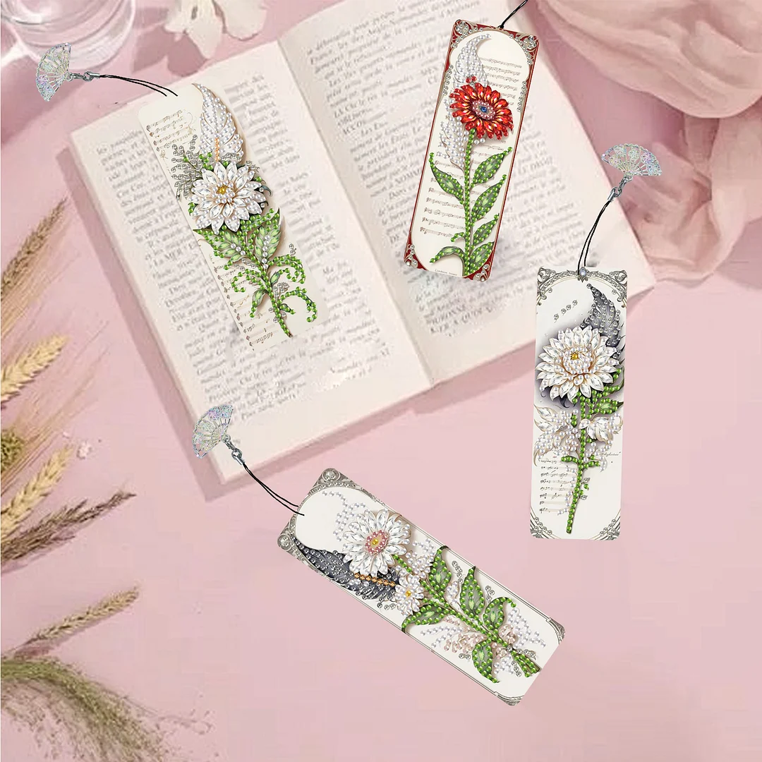 12Pcs Feathers and Flowers DIY Diamond Painting Bookmarks for Reading Enthusiast