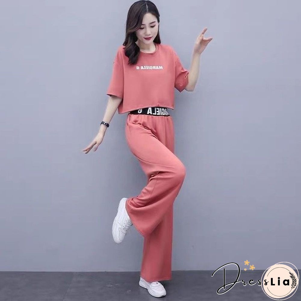 Leisure Sweat Suits Women Matching Summer New Fat Sister Loose Foreign Style Top Wide Leg Pants Two Piece Set Plus Size Clothing