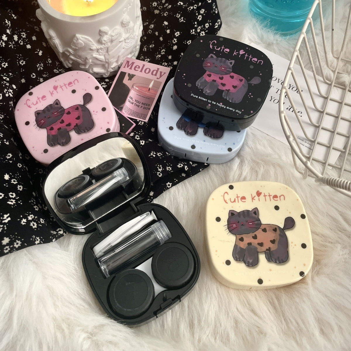 Cute Kitten Graffiti Coloured Contact Lens Case
