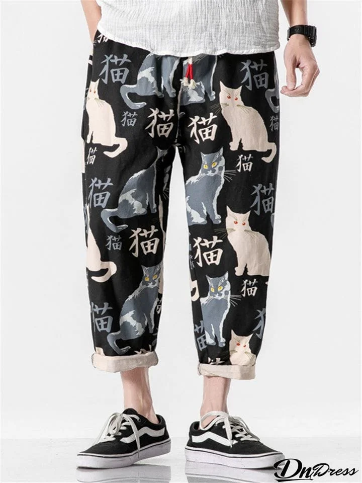 Men's Cool Cats Printed Casual Cropped Pant