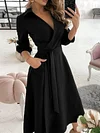 Urban Solid Color Bandage Long Sleeves V-Neck Midi Dress