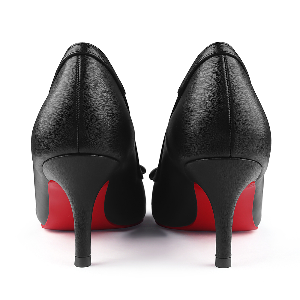 60mm Pointed Toe Bowknot Red Bottom Kitten Heels Daily Matte Pumps for Women-MERUMOTE