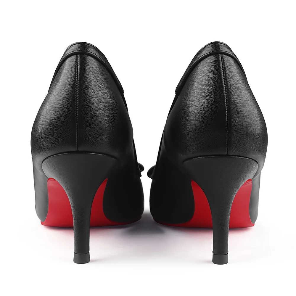 60mm Pointed Toe Bowknot Red Bottom Kitten Heels Daily Matte Pumps for Women-MERUMOTE