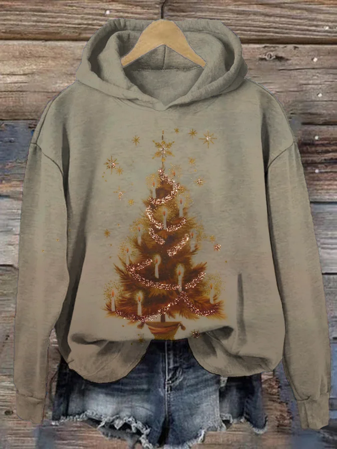 Women's Christmas Tree Graphic Print Hooded Sweatshirt