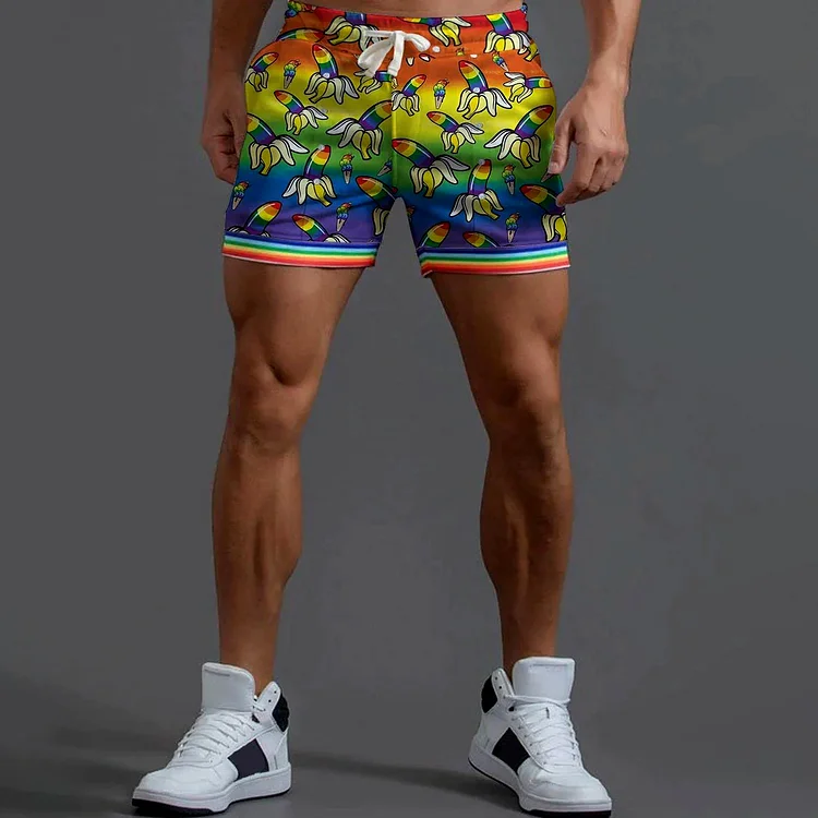 BrosWear Men'S Fun Rainbow Banana Print Shorts
