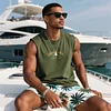 Men's Loose Comfortable Cotton Club Sleeveless T-Shirt Monaco Print Vest by Inlyline