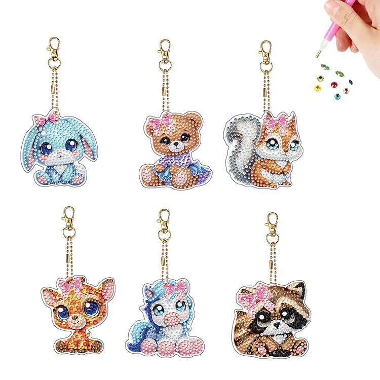 Double Sided Special Shape Animal Diamond Painting Art Craft Keychain for Bag