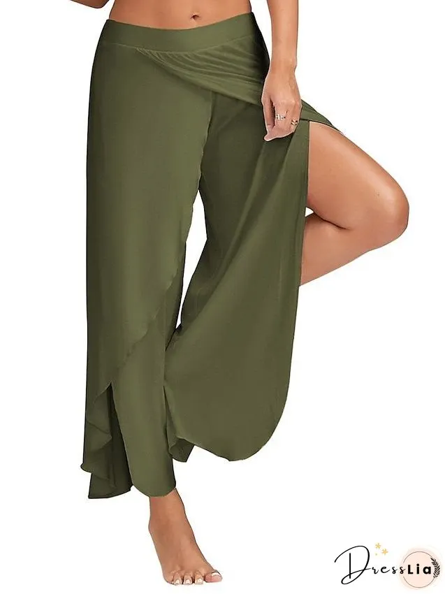 Women's Culottes Wide Leg Chinos Pants Trousers Baggy Black White Wine Mid Waist Basic Casual / Sporty Casual Daily