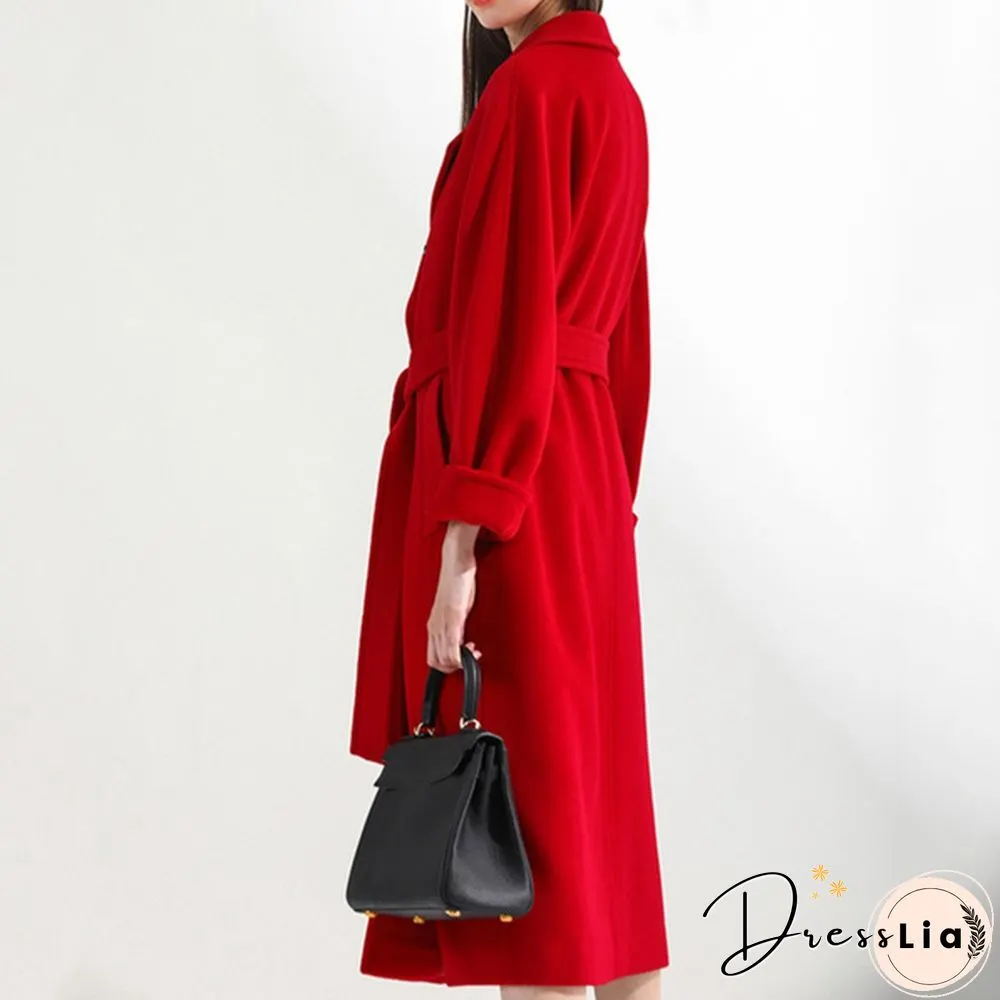 Double-breasted Double-sided Cashmere Coat Women's Long Wool Casual Coat
