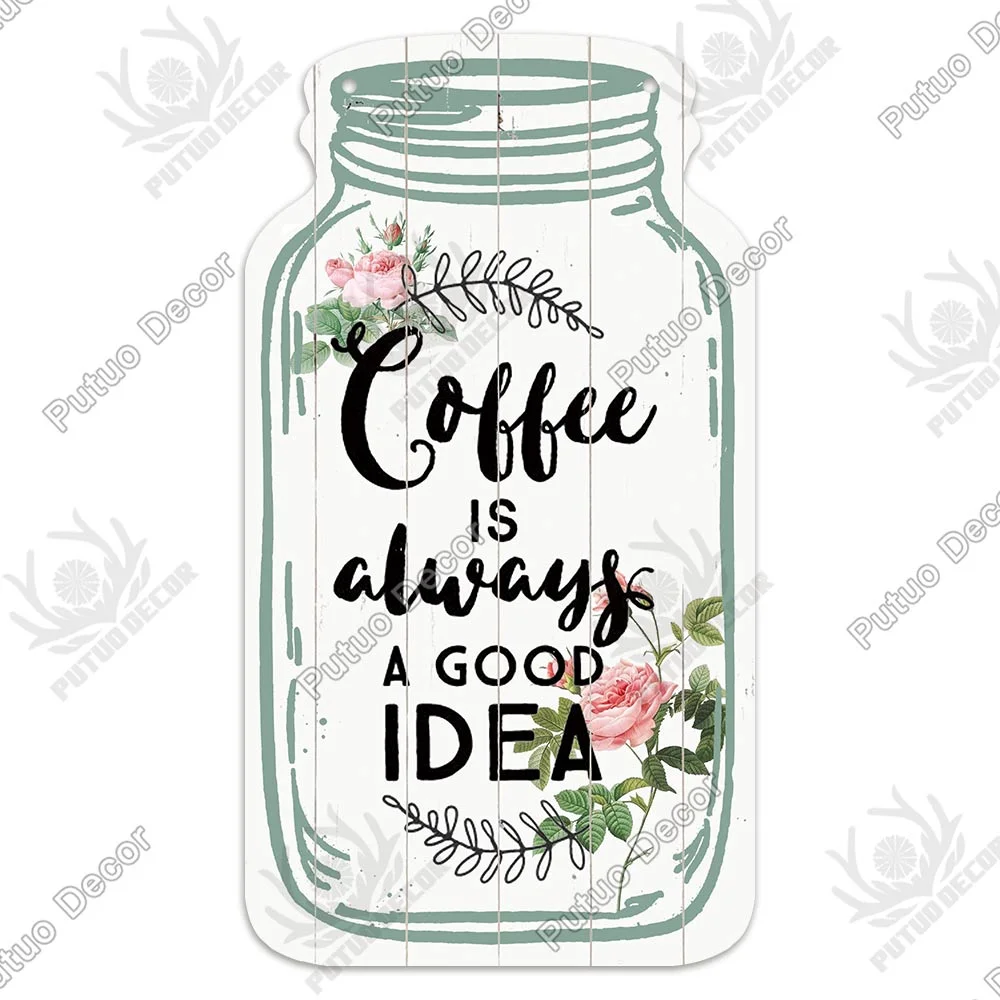 Putuo Decor Coffee Plaques Mason Jar Shape Wooden Signs Irregular Plate for Cafe Decoration Kitchen Wall Decor Decorative Plaque