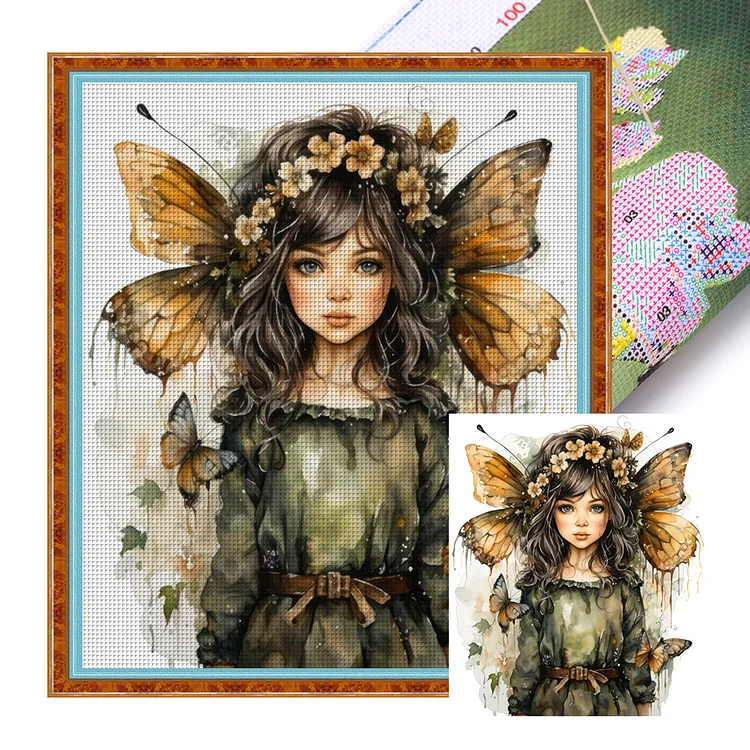 Flowers Butterfly Girl 11CT Stamped Cross Stitch 50*55CM