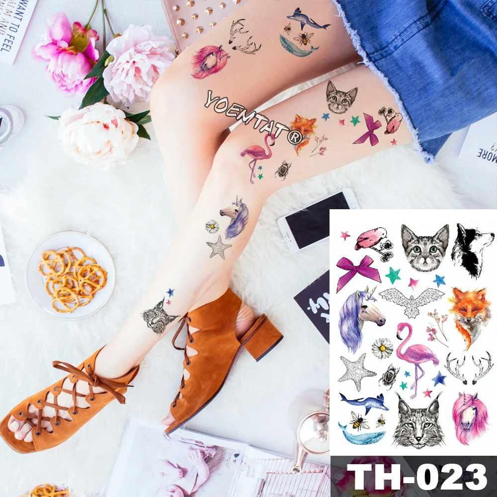 Waterproof Temporary Tattoo Stickers Rose Flowers Leaves Colorful Flash Tatto Sexy Arm Neck Body Art Fake Tattoos For Women Men