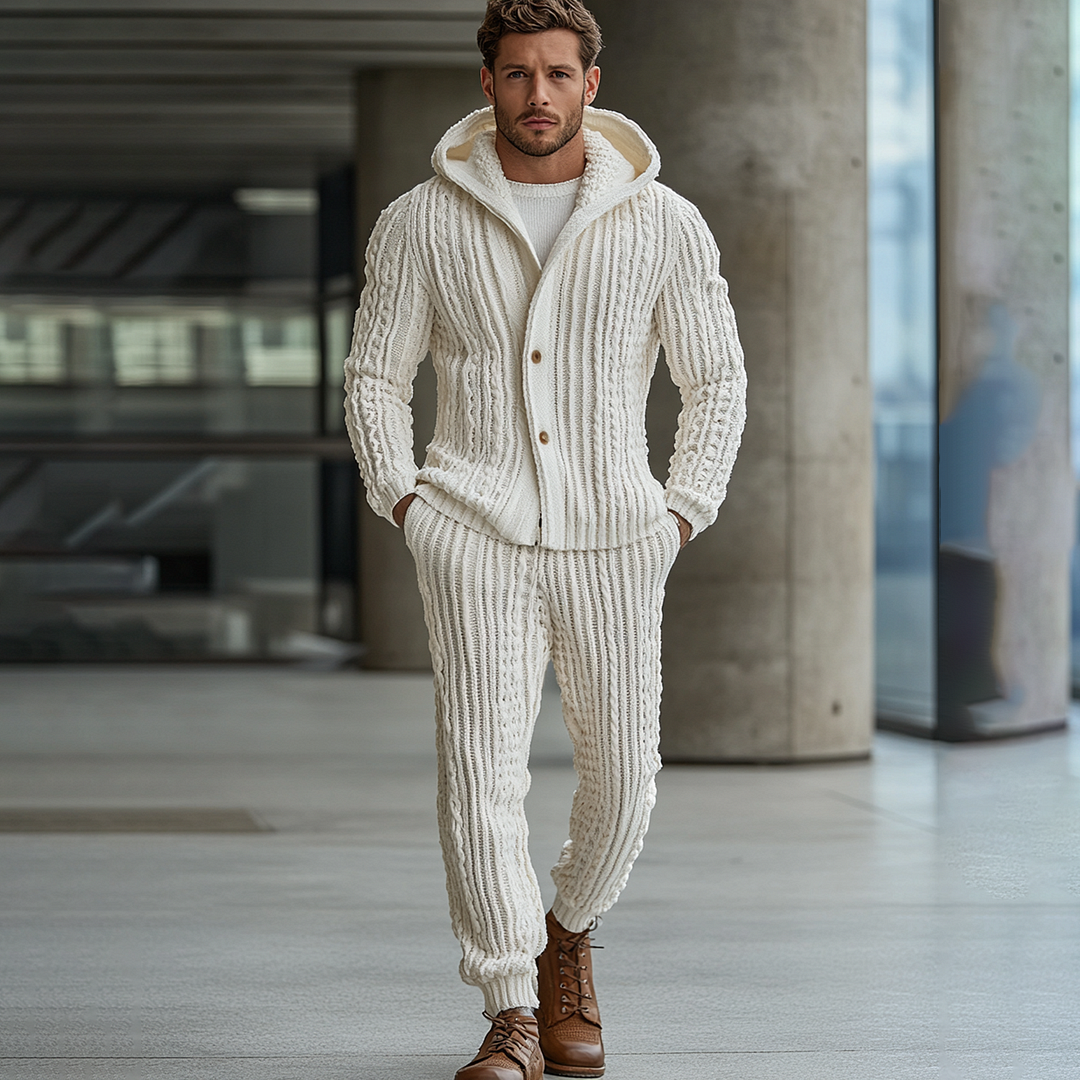 Men's Knitted Hooded Button Set-inspireuse