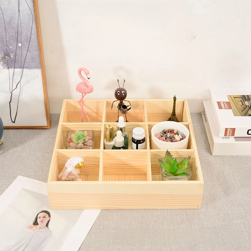 Wooden Plaid Storage Box Desktop Multi-grid Wooden Box Nuts Multi-meat Plaid Storage Box Grid Plate Stall Jiugongge