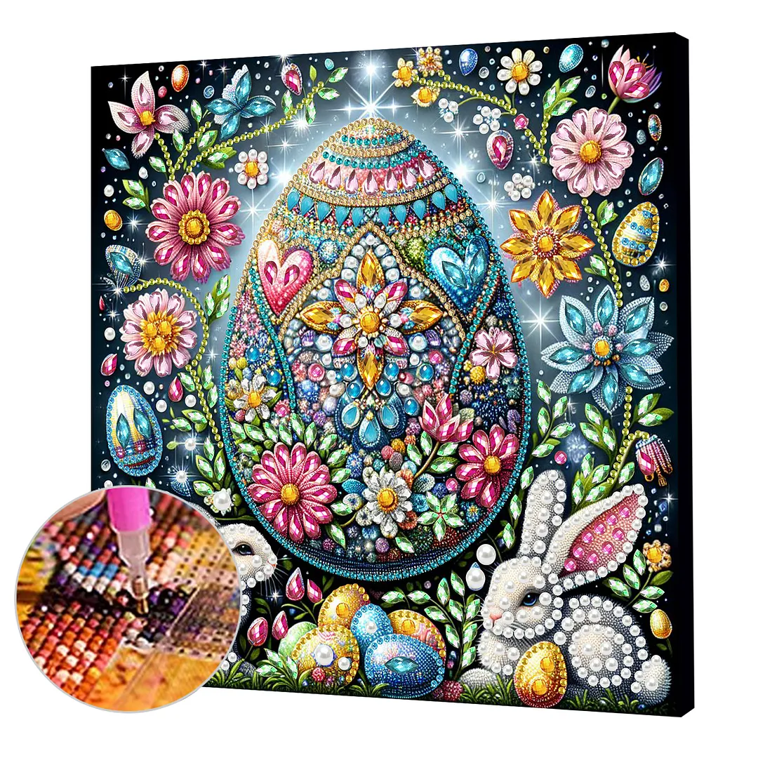 Easter Egg DIY Art Craft Pearl Diamond Painting with Frame 9.84x9.84in Diamond Art Pearl Painting Kit for Adults Beginners Gift Idea Home Wall Decor