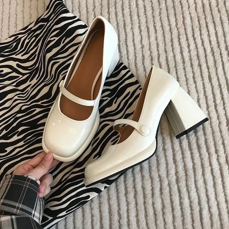 Zhungei Spring New Women Pumps Shoes Fashion Shallow Ladies Shallow Dress Mary Jane Shoes Female Elegant Thick Heel Footwear