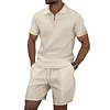 Men's Casual Waffle-Knit Two-Piece Set: Zip-Collar T-Shirt & Shorts by Inlyline