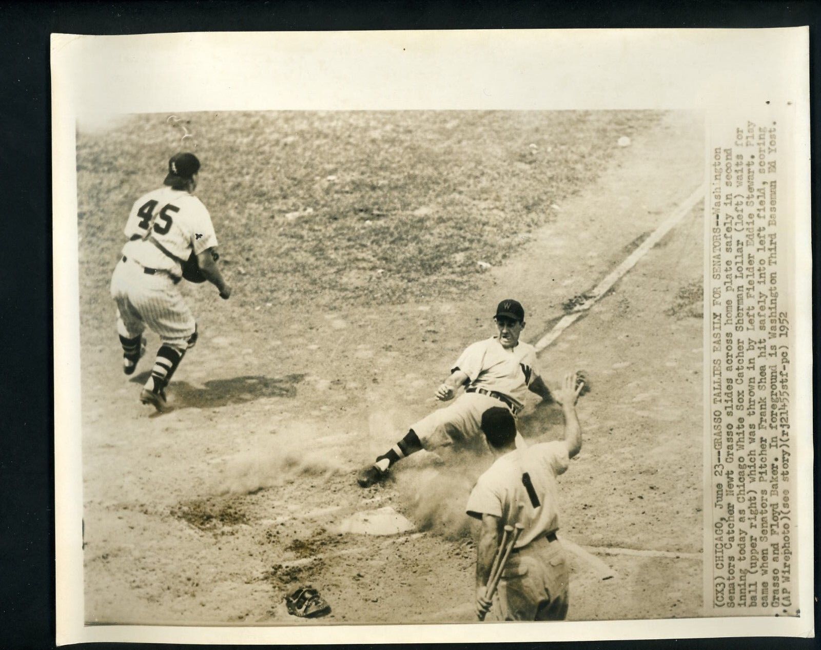 Mickey Grasso & Sherm Lollar 1952 Press Photo Poster painting Washington Senators White Sox