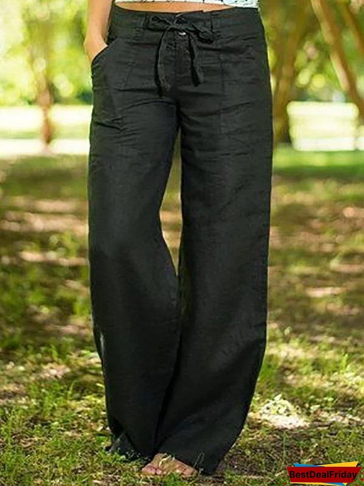 cotton blend pockets solid pants p276424