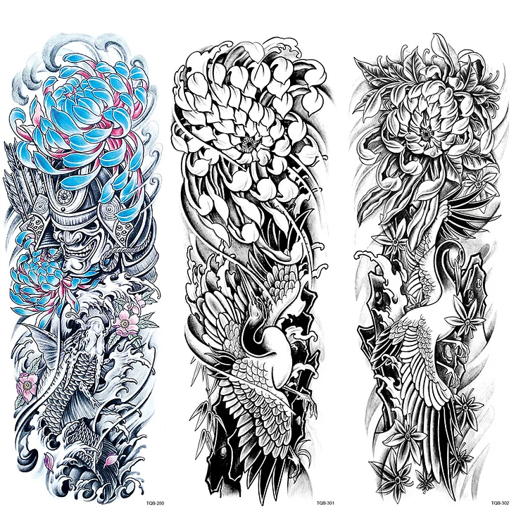3 Sheets Wave Flower Japanese Style Full Arm Sleeves