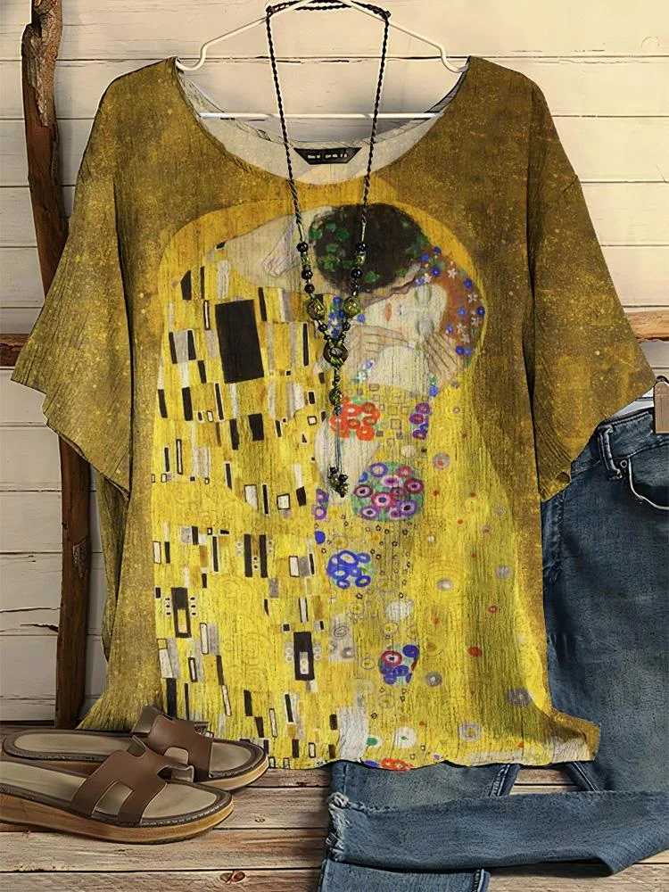 Women's New Art Style Printing Round Neck Half-sleeve T-shirt