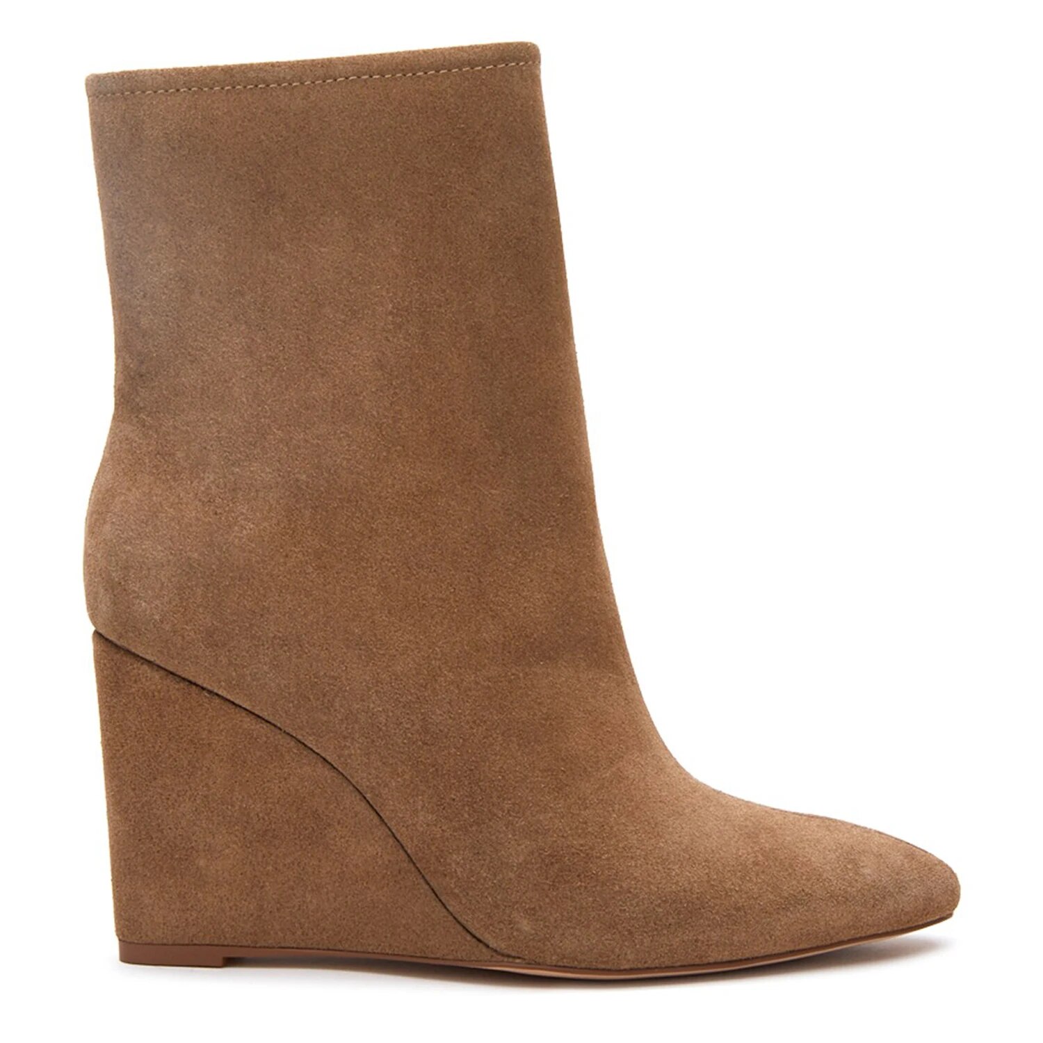 TAAFO Brown High Wedges Heel Women Mid-Calf Boots Suede Pointed Toe Zipper Short Booties Ladies Office Concise Shoes