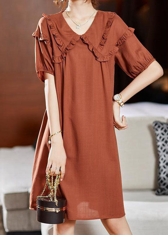 VCSHOES Orange Ruffled Patchwork Silk Mid Dresses Summer